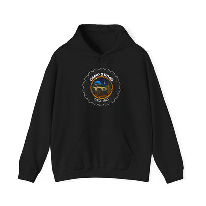 C4MPXRO4D Camper Badge Hoodie | Black streetwear graphic sweatshirt