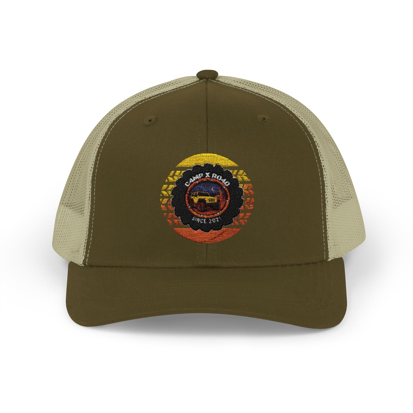 C4MPXRO4D Summer Camper Badge Cap | Trucker Snapback Mesh Hat