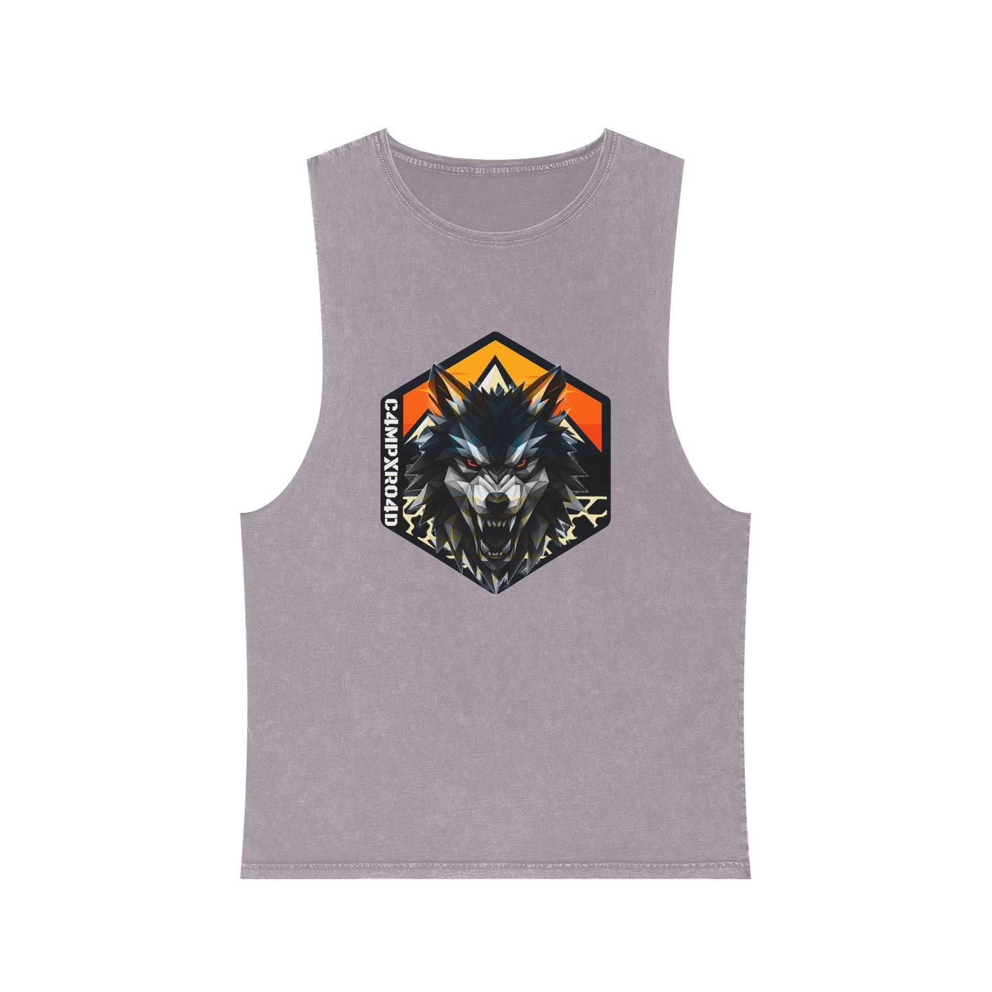 C4MPXRO4D Wolf Shield Camper Badge Tank Top | stonewash black, retro stencil logo