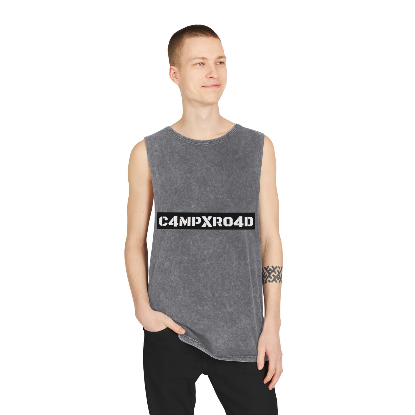 C4MPXR04D Tank Top | stonewash black, retro stencil logo