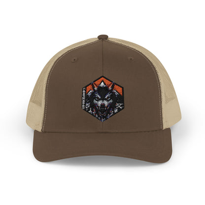 C4MPXRO4D Wolf Shield Camper Badge Cap | Trucker Snapback Mesh Hat