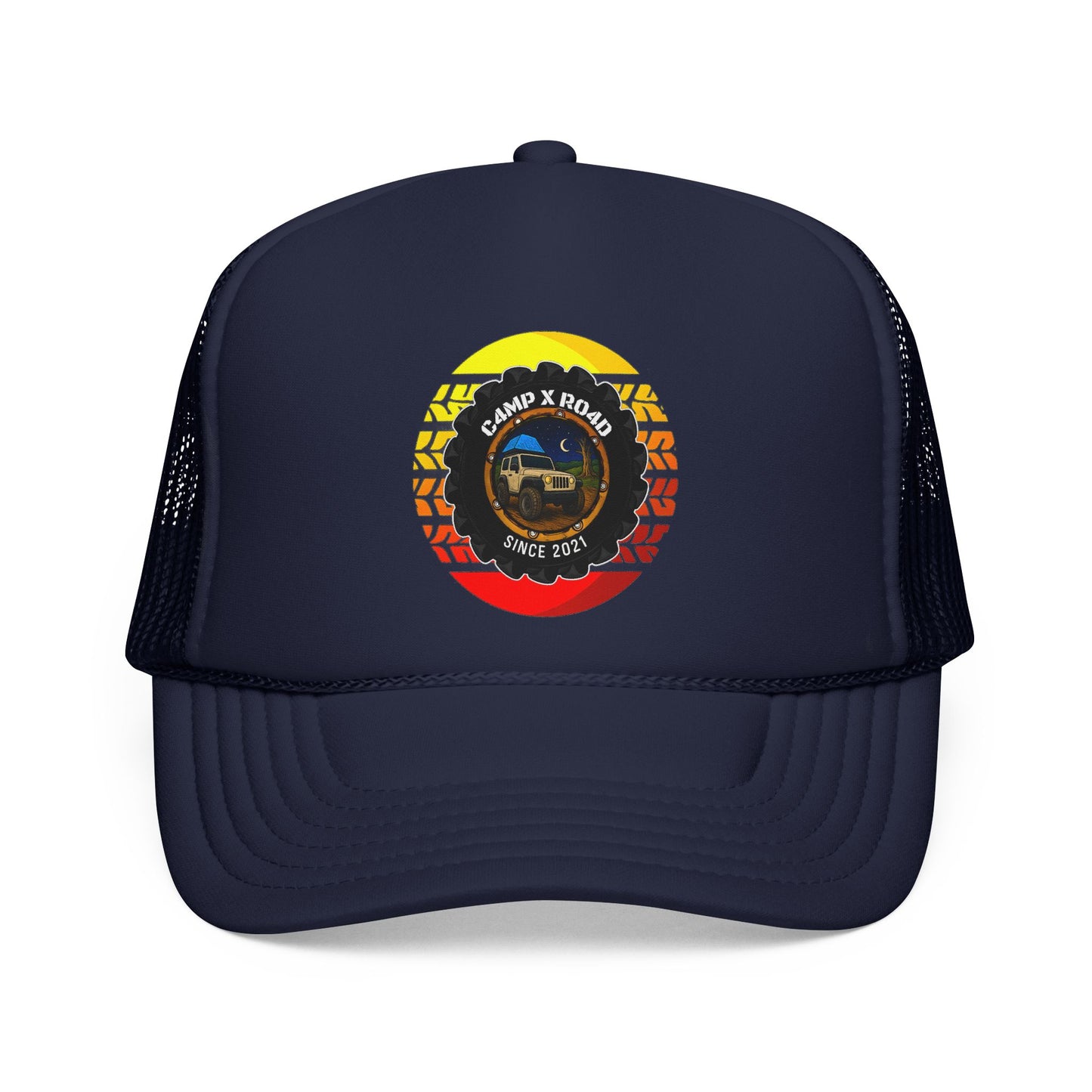 C4MPXRO4D Summer Camper Badge Trucker Cap | Adventure Mesh Hat