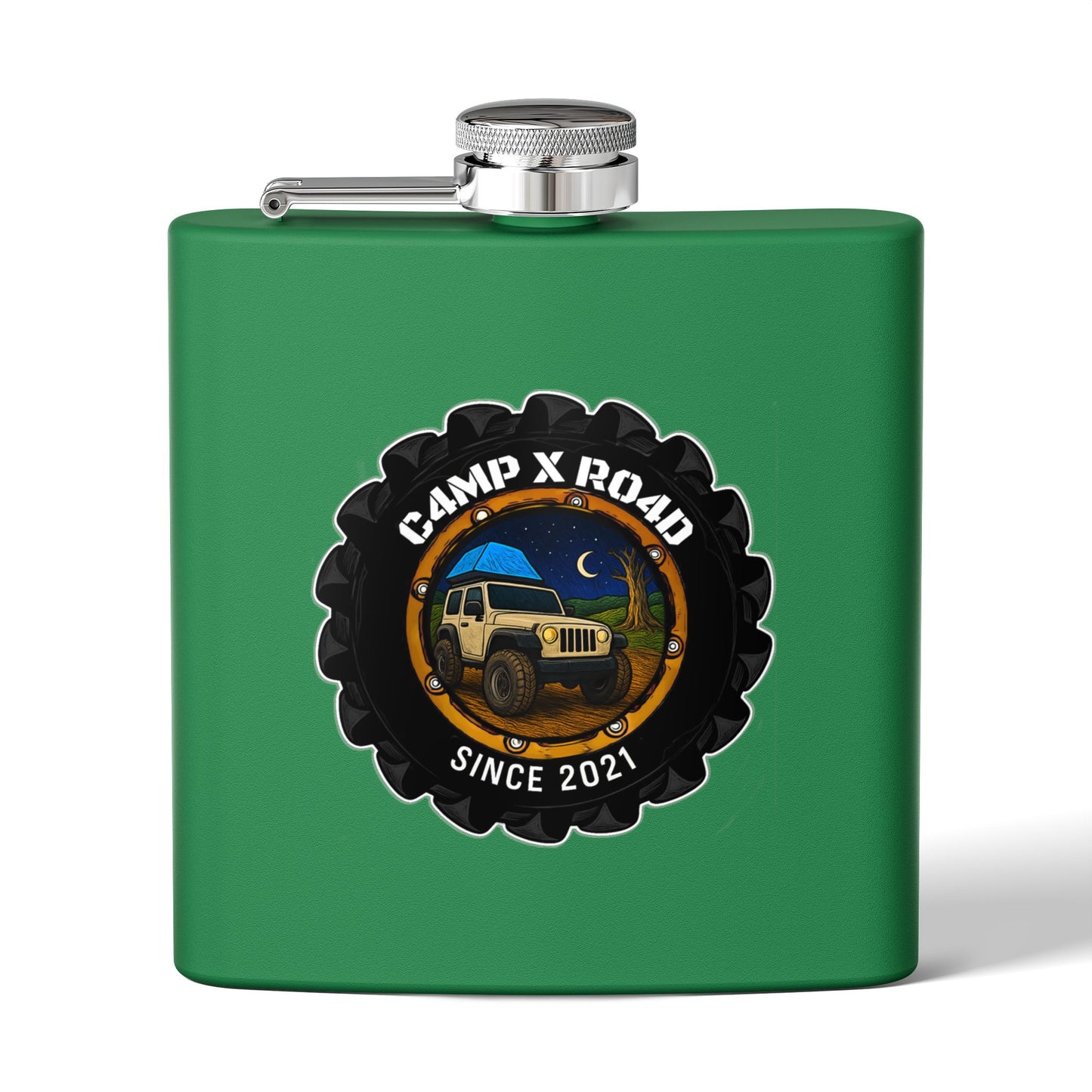 C4MPXRO4D Camper Badge Flask
