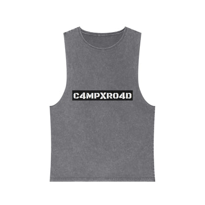 C4MPXR04D Tank Top | stonewash black, retro stencil logo