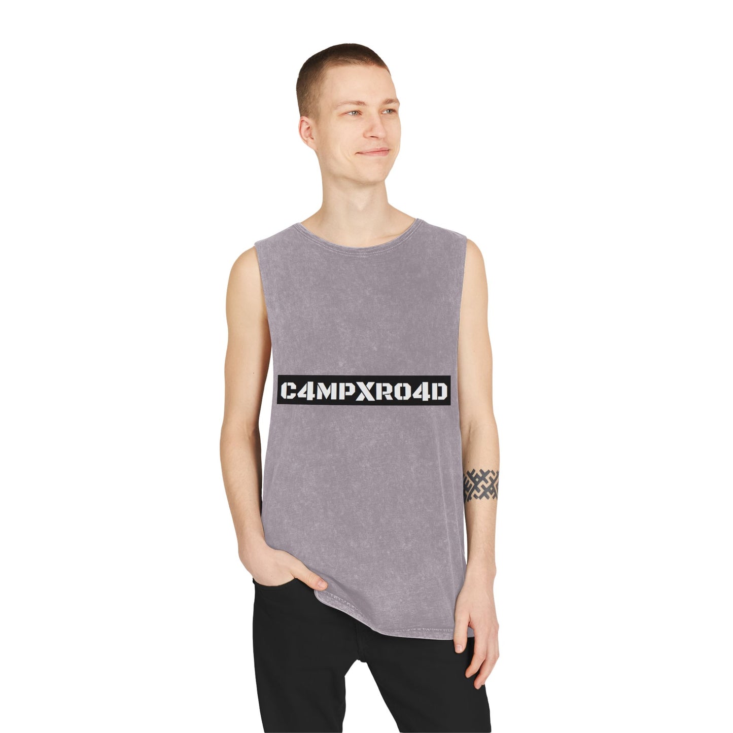 C4MPXR04D Tank Top | stonewash black, retro stencil logo