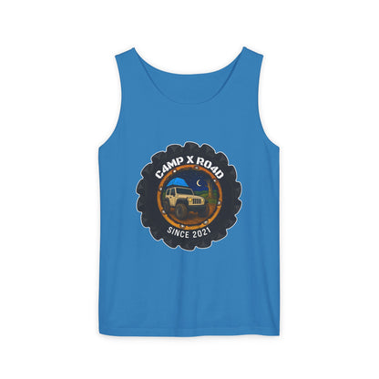 C4MPXRO4D Camper Badge Tank Top | Graphic camping text tee