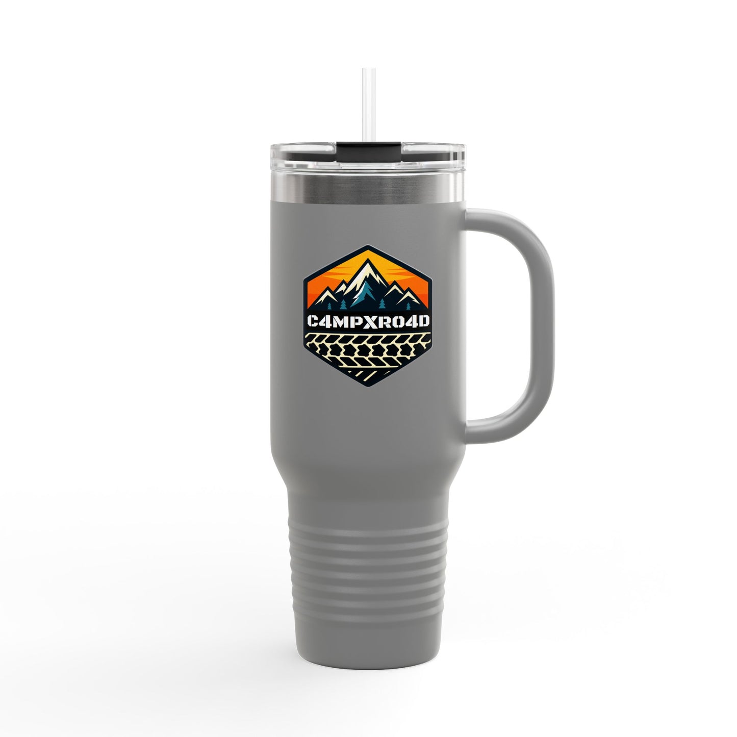 C4MPXRO4D Hexa Shield Camper Badge 40oz Travel Mug | Insulated Tumbler with Straw