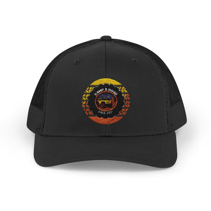 C4MPXRO4D Summer Camper Badge Cap | Trucker Snapback Mesh Hat