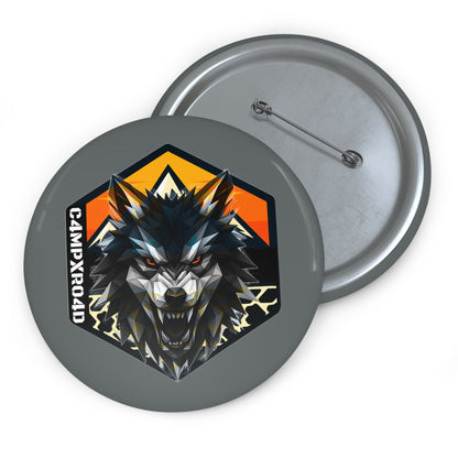 C4MPXRO4D Wolf Shield Camper Badge Pin Button | Custom Round Badge, Black Logo Button