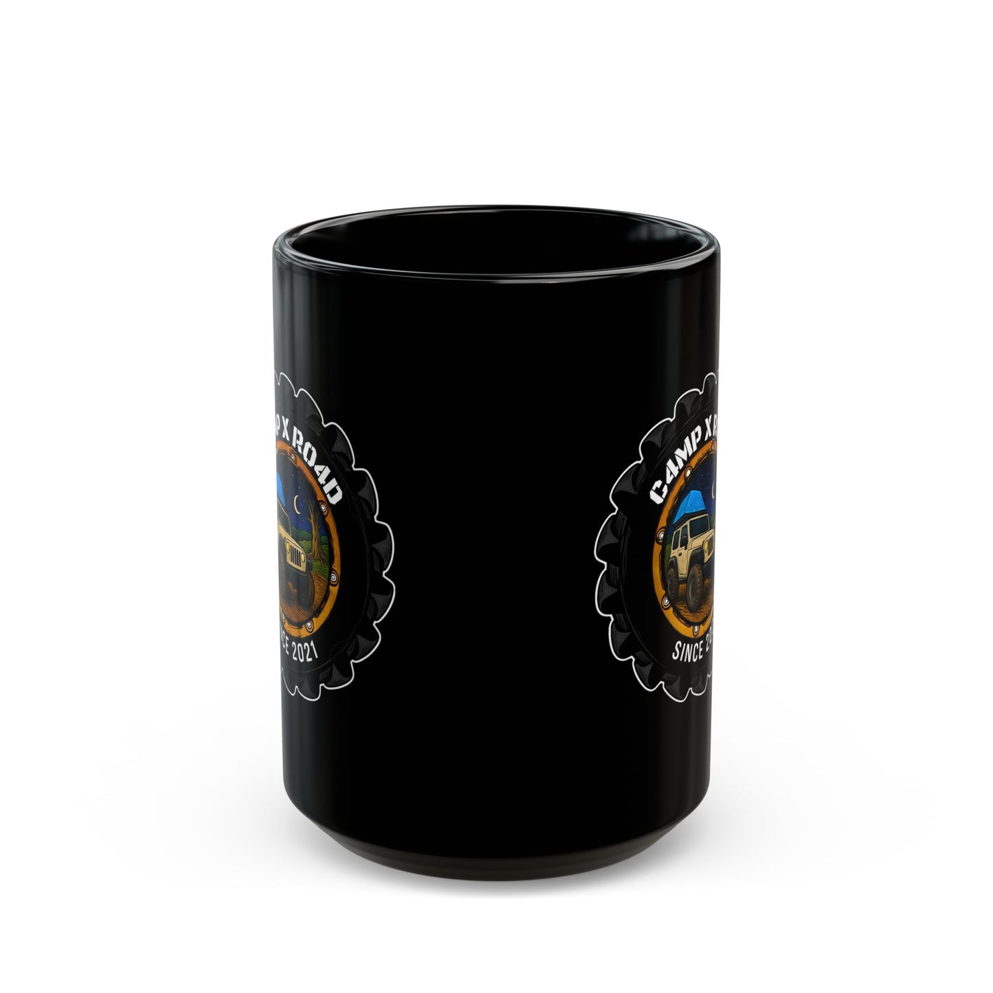 C4MPXRO4D Camper Badge Mug | Black Ceramic Coffee Mug