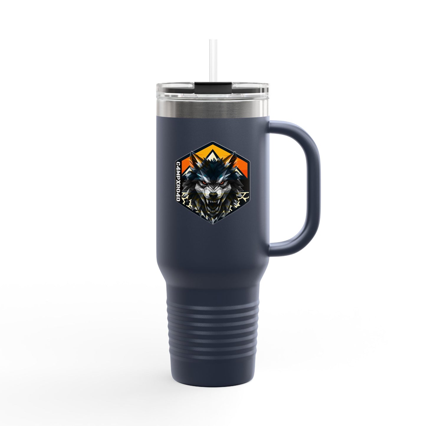 C4MPXRO4D Wolf Shield Camper Badge 40oz Travel Mug | Insulated Tumbler with Straw