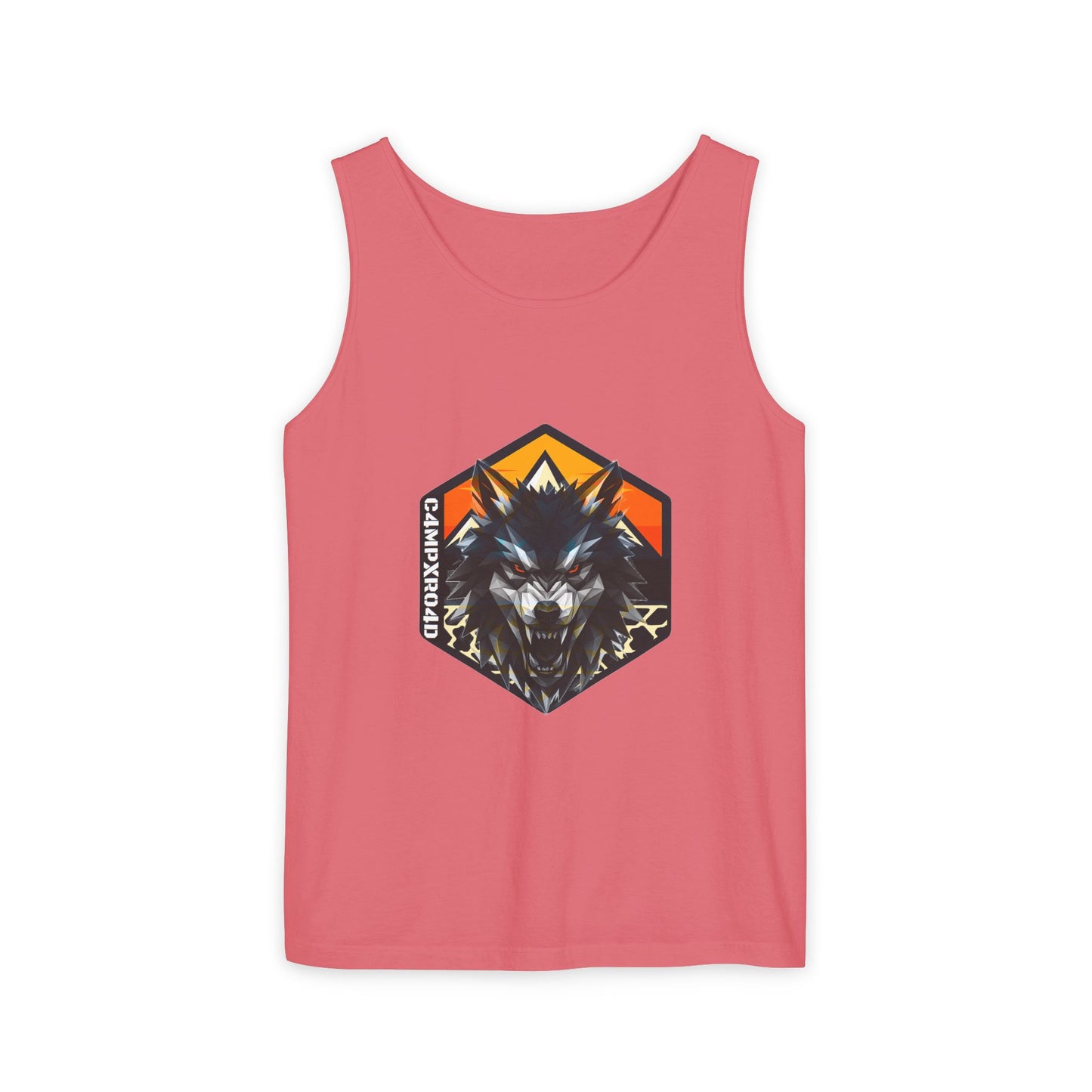 C4MPXRO4D Wolf Shield Camper Badge Tank Top | Graphic camping text tee