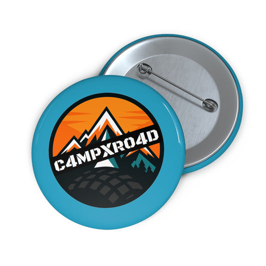 C4MPXRO4D Rounded Shield Camper Badge Pin Button | Custom Round Badge, Black Logo Button
