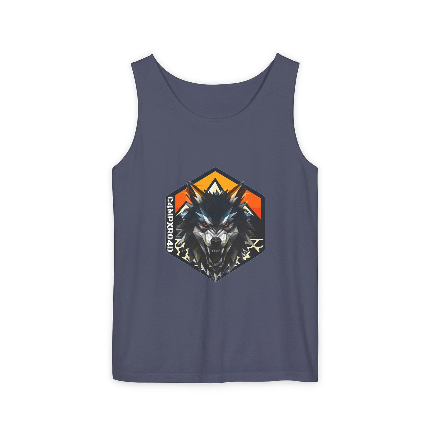 C4MPXRO4D Wolf Shield Camper Badge Tank Top | Graphic camping text tee