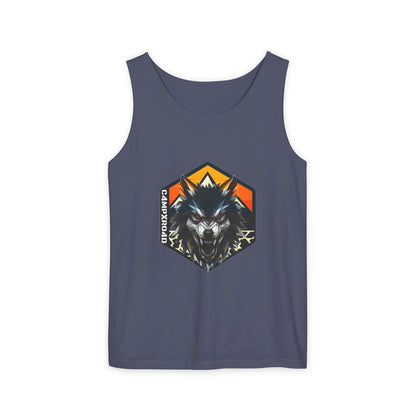 C4MPXRO4D Wolf Shield Camper Badge Tank Top | Graphic camping text tee