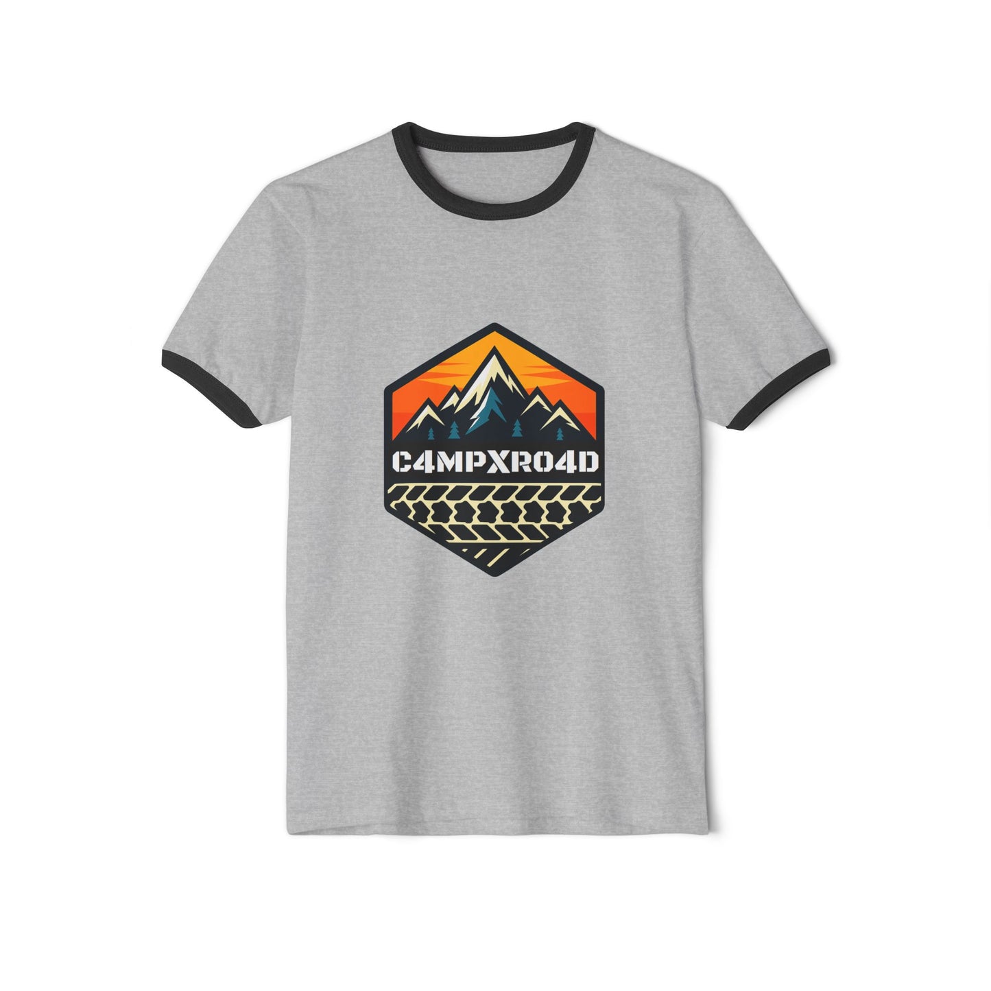 C4MPXRO4D Hexa Shield Camper Badge T-Shirt | ringer style