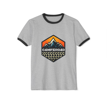 C4MPXRO4D Hexa Shield Camper Badge T-Shirt | ringer style