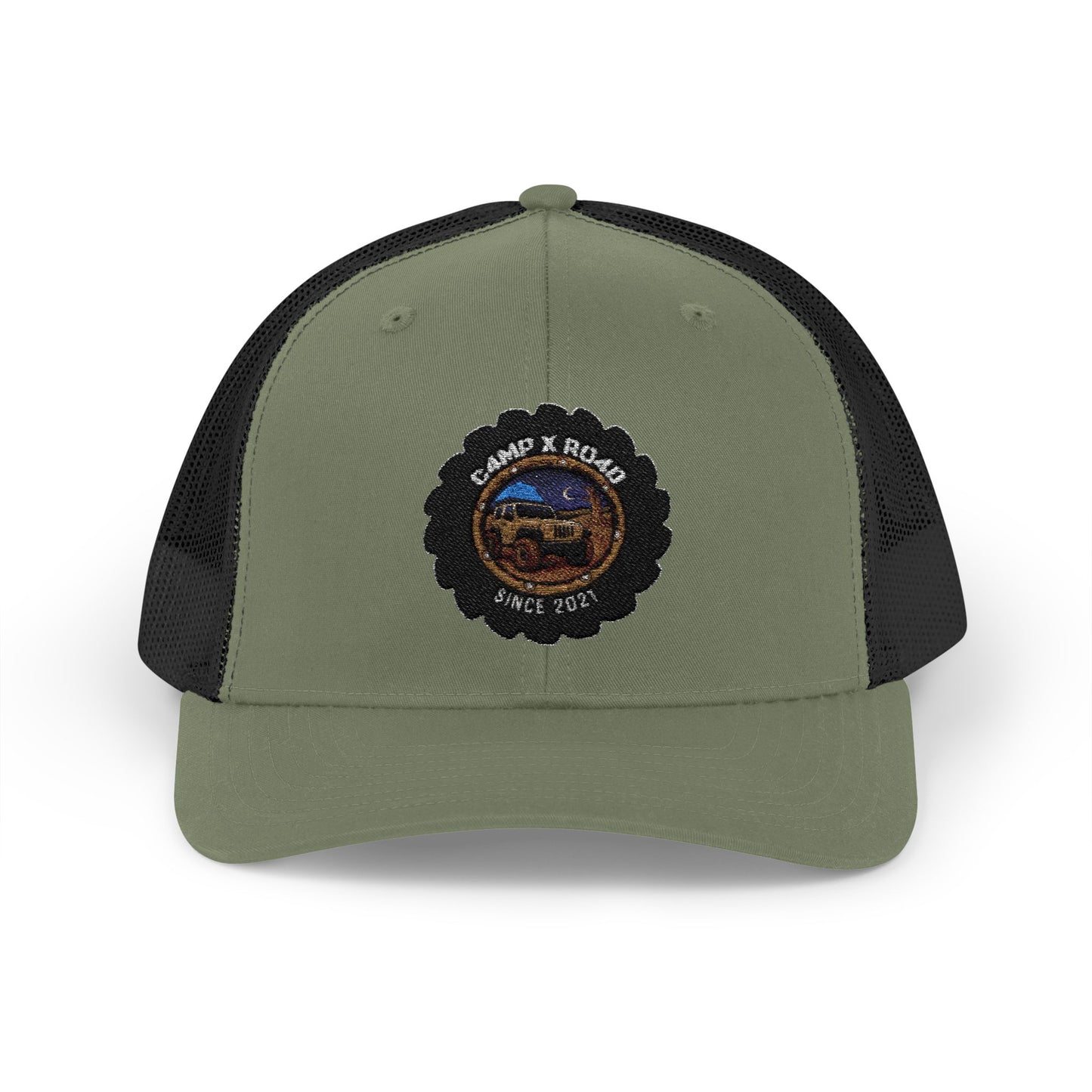 C4MPXRO4D Camper Badge Cap | Trucker Snapback Mesh Hat
