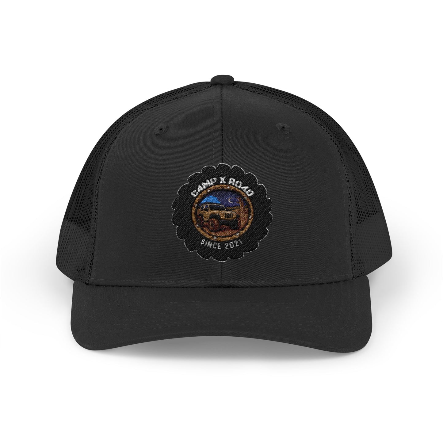 C4MPXRO4D Camper Badge Cap | Trucker Snapback Mesh Hat