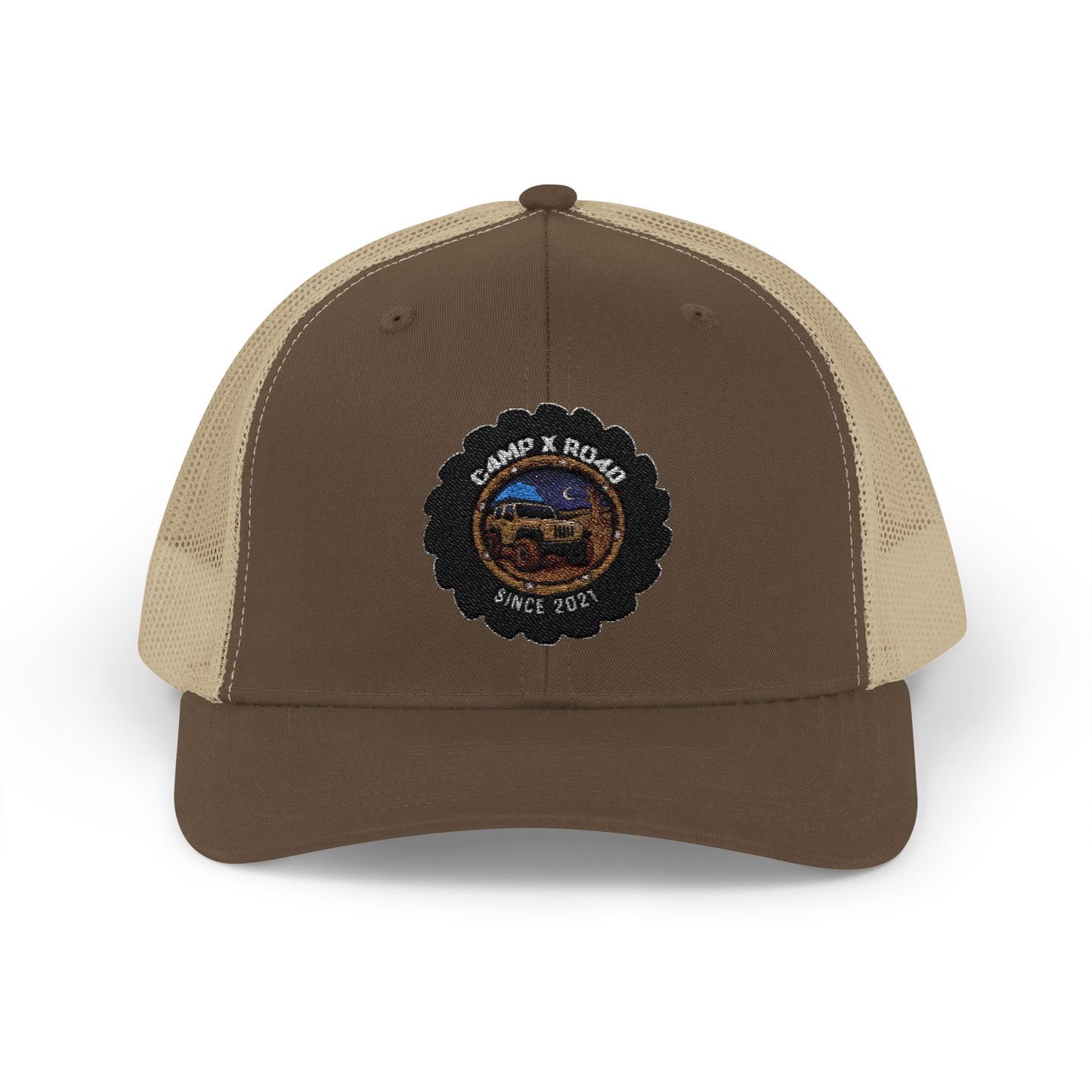 C4MPXRO4D Camper Badge Cap | Trucker Snapback Mesh Hat