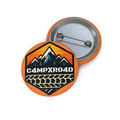 C4MPXRO4D Hexa Shield Camper Badge Pin Button | Custom Round Badge, Black Logo Button