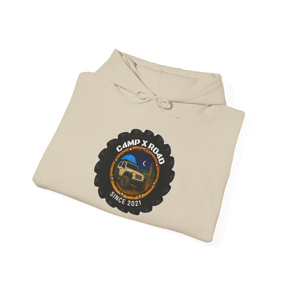 C4MPXRO4D Camper Badge Hoodie | Black streetwear graphic sweatshirt