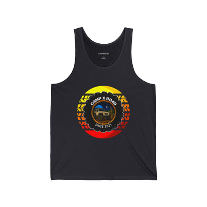 C4MPXRO4D Summer Camper Badge Tank Top | Gaming Techwear Hacker Style