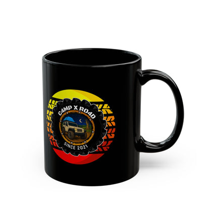 C4MPXRO4D Summer Camper Badge Mug | Black Ceramic Coffee Mug