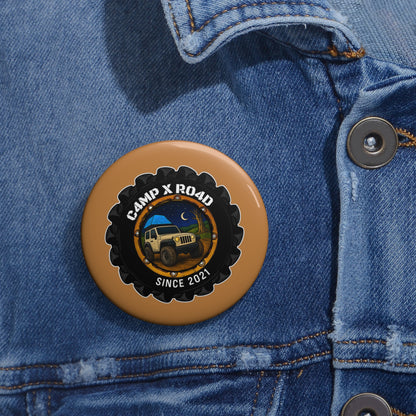 C4MPXRO4D Camper Badge Pin Button | Custom Round Badge, Black Logo Button
