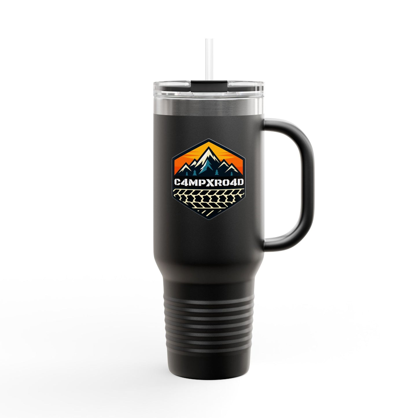 C4MPXRO4D Hexa Shield Camper Badge 40oz Travel Mug | Insulated Tumbler with Straw