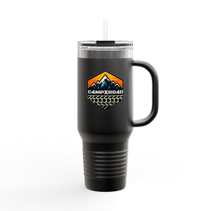 C4MPXRO4D Hexa Shield Camper Badge 40oz Travel Mug | Insulated Tumbler with Straw