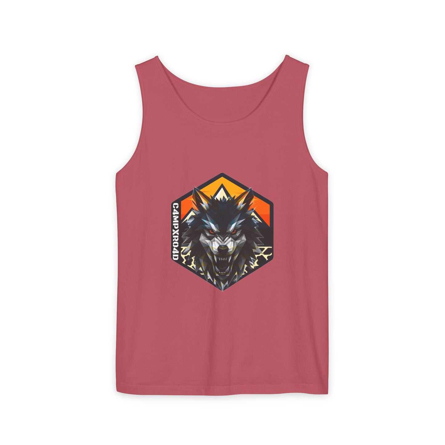 C4MPXRO4D Wolf Shield Camper Badge Tank Top | Graphic camping text tee