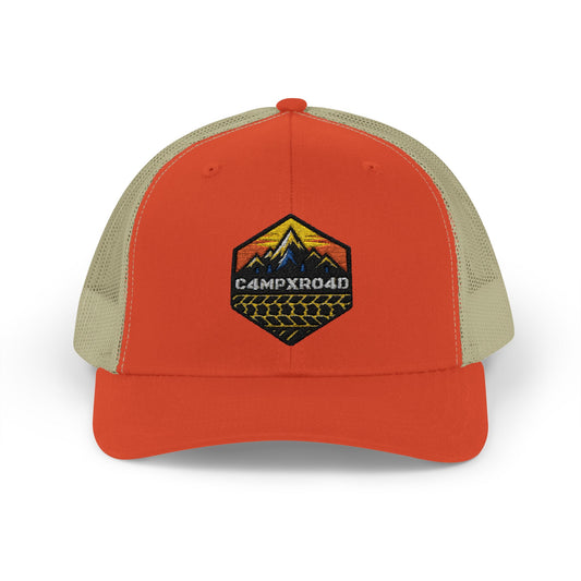 C4MPXRO4D Hexa Shield Camper Badge Cap | Trucker Snapback Mesh Hat