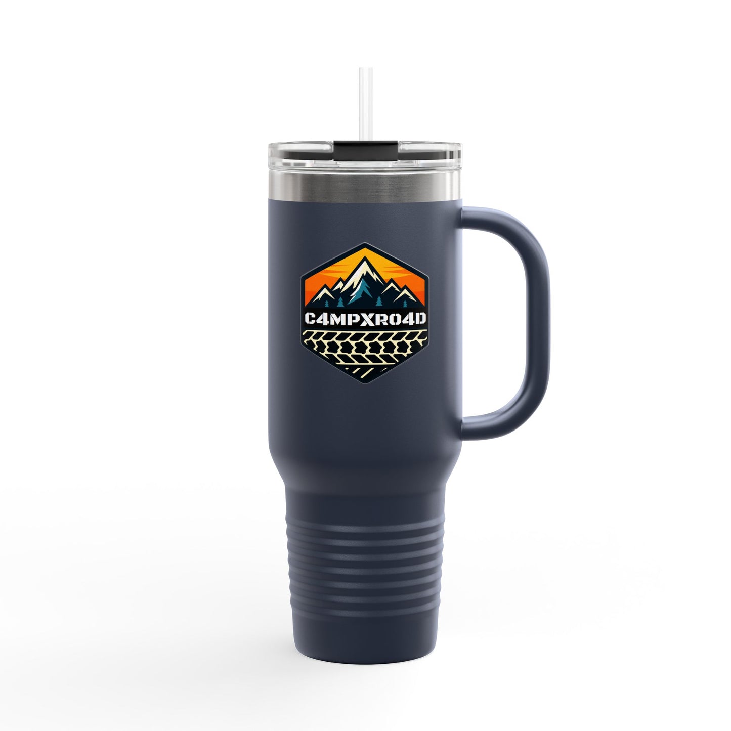C4MPXRO4D Hexa Shield Camper Badge 40oz Travel Mug | Insulated Tumbler with Straw
