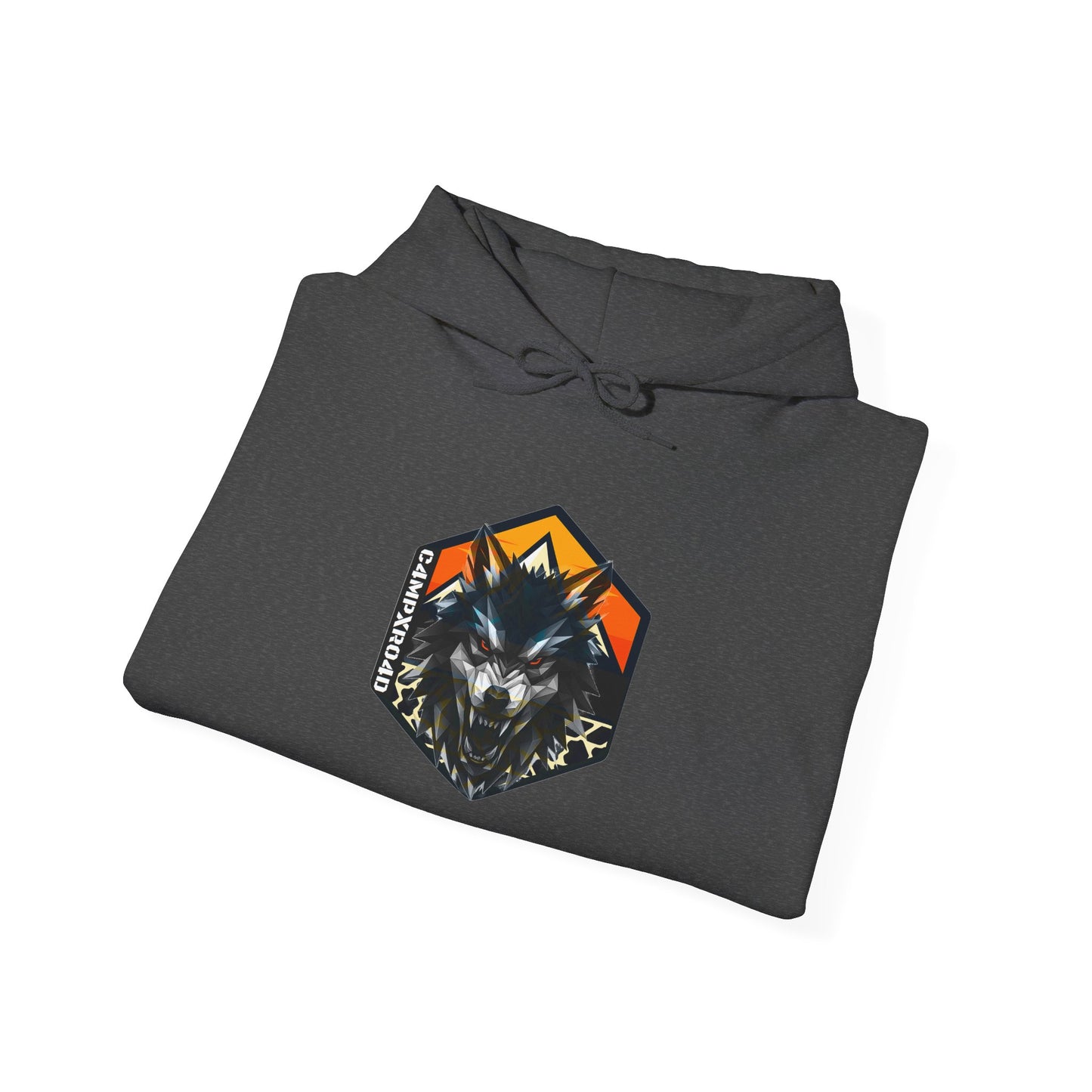 C4MPXRO4D Wolf Shield Camper Badge Hoodie | Black streetwear graphic sweatshirt