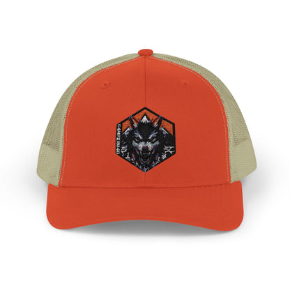 C4MPXRO4D Wolf Shield Camper Badge Cap | Trucker Snapback Mesh Hat