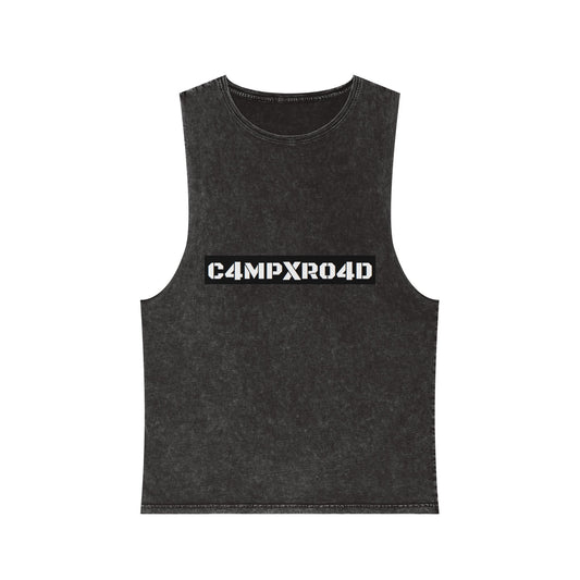 C4MPXR04D Tank Top | stonewash black, retro stencil logo