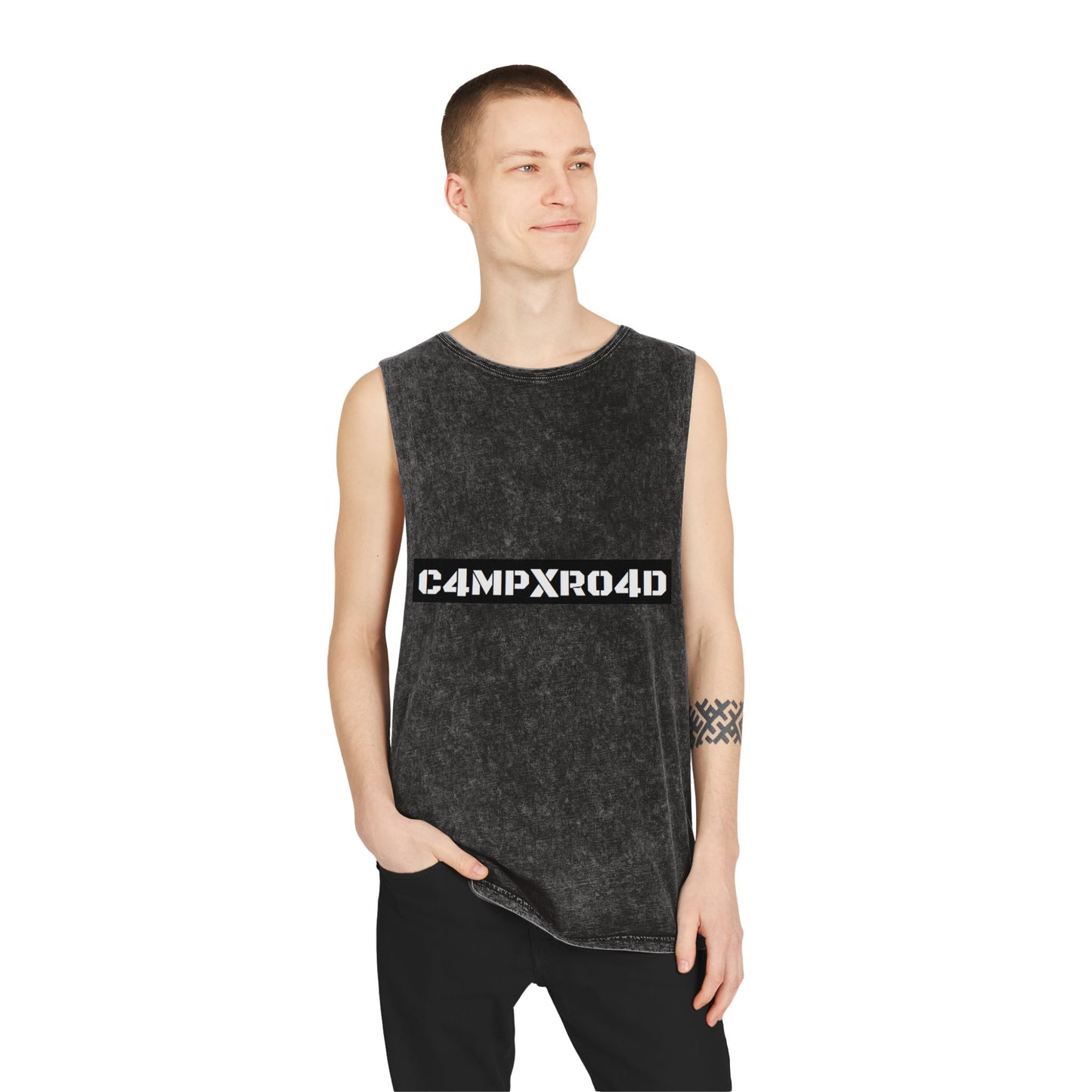 C4MPXR04D Tank Top | stonewash black, retro stencil logo