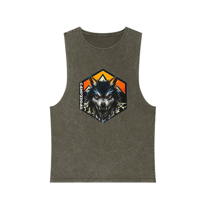 C4MPXRO4D Wolf Shield Camper Badge Tank Top | stonewash black, retro stencil logo