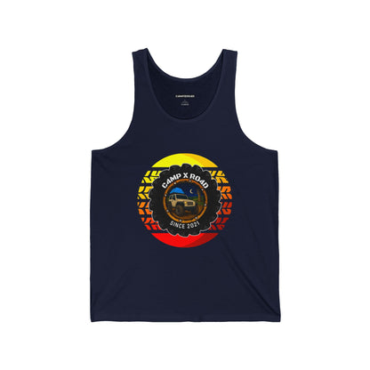 C4MPXRO4D Summer Camper Badge Tank Top | Gaming Techwear Hacker Style