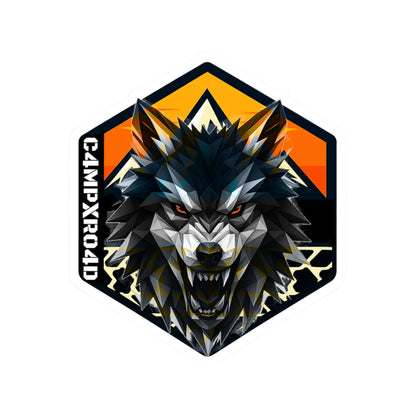 C4MPXRO4D Wolf Shield Camper Badge Sticker | Die-Cut Vinyl Laptop Decal