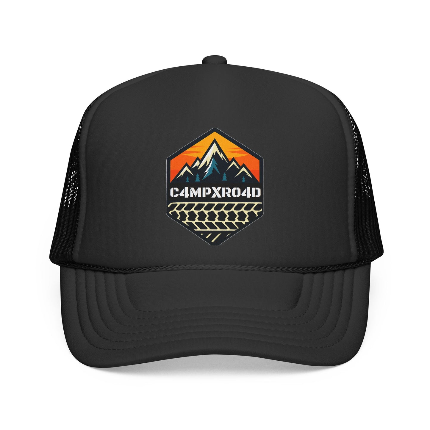 C4MPXRO4D Hexa Shield Camper Badge Trucker Cap | Adventure Mesh Hat