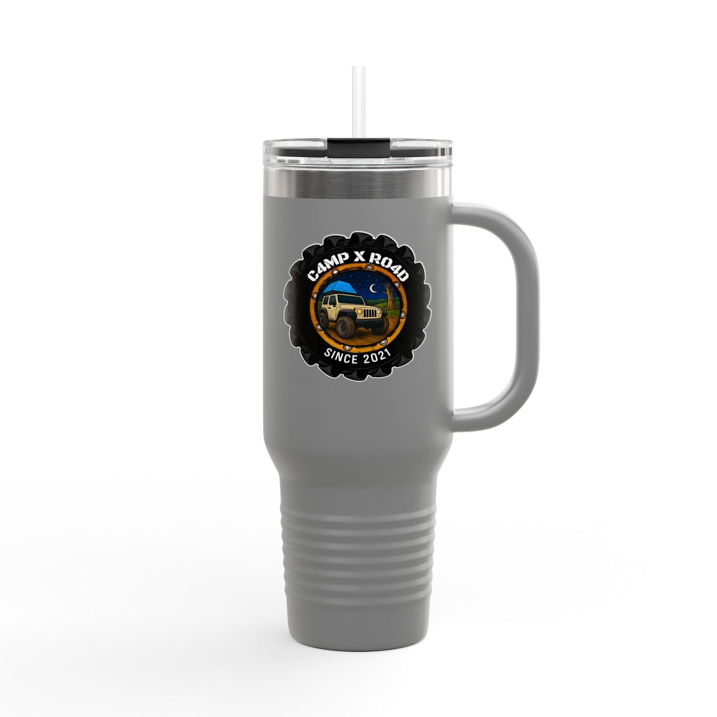 C4MPXRO4D Camper Badge 40oz Travel Mug | Insulated Tumbler with Straw