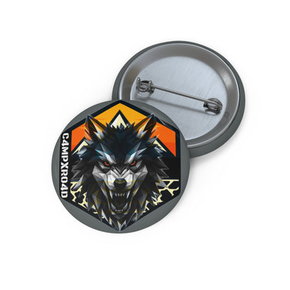 C4MPXRO4D Wolf Shield Camper Badge Pin Button | Custom Round Badge, Black Logo Button