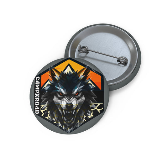 C4MPXRO4D Wolf Shield Camper Badge Pin Button | Custom Round Badge, Black Logo Button