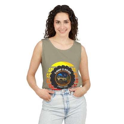 C4MPXRO4D Summer Camper Badge Tank Top | Graphic camping text tee