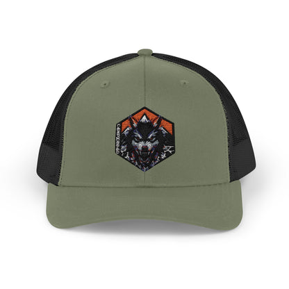 C4MPXRO4D Wolf Shield Camper Badge Cap | Trucker Snapback Mesh Hat