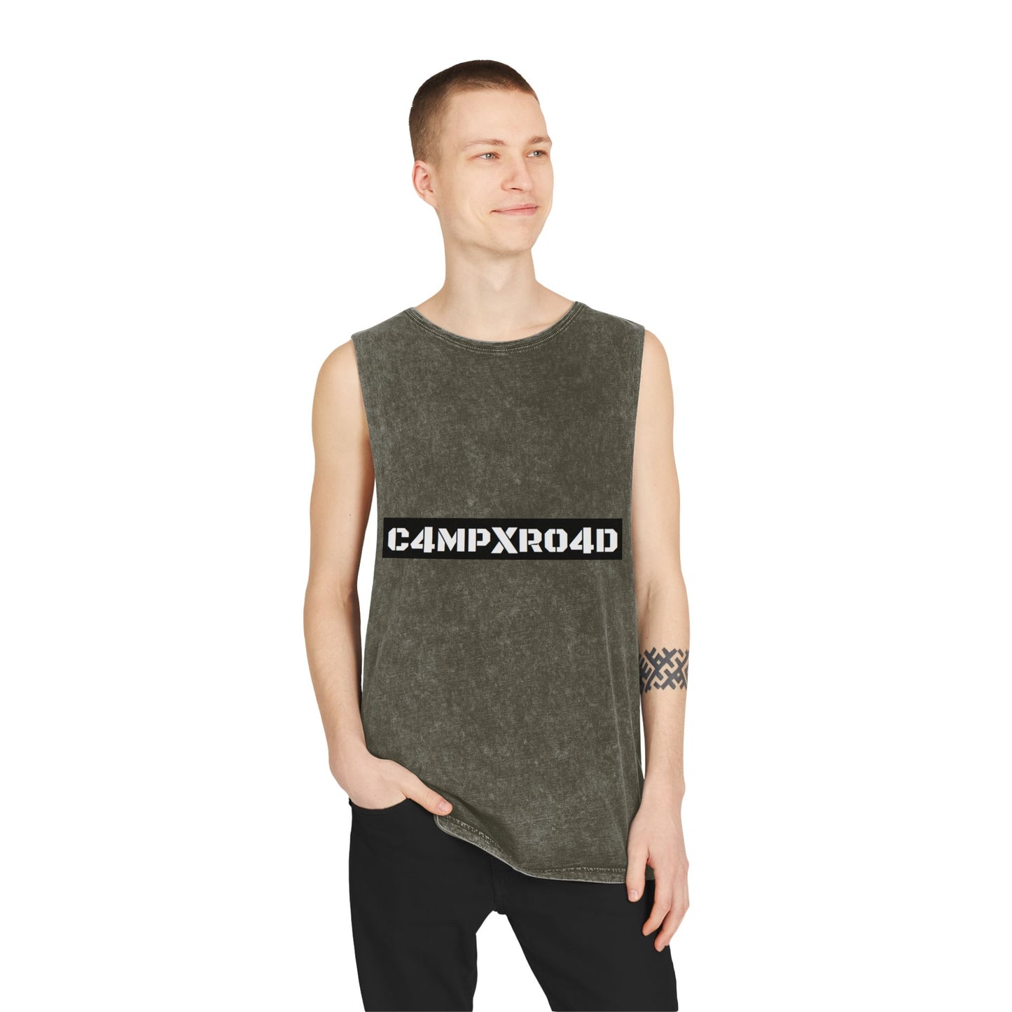 C4MPXR04D Tank Top | stonewash black, retro stencil logo