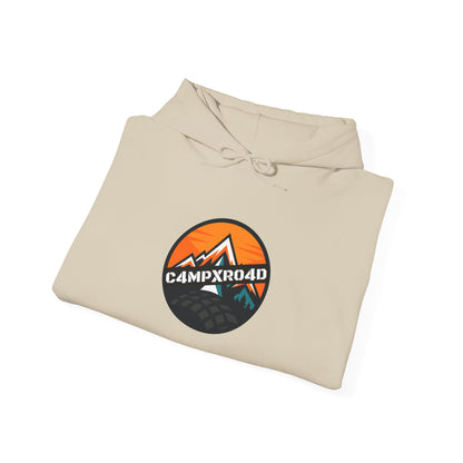 C4MPXRO4D Rounded Shield Camper Badge Hoodie | Black streetwear graphic sweatshirt