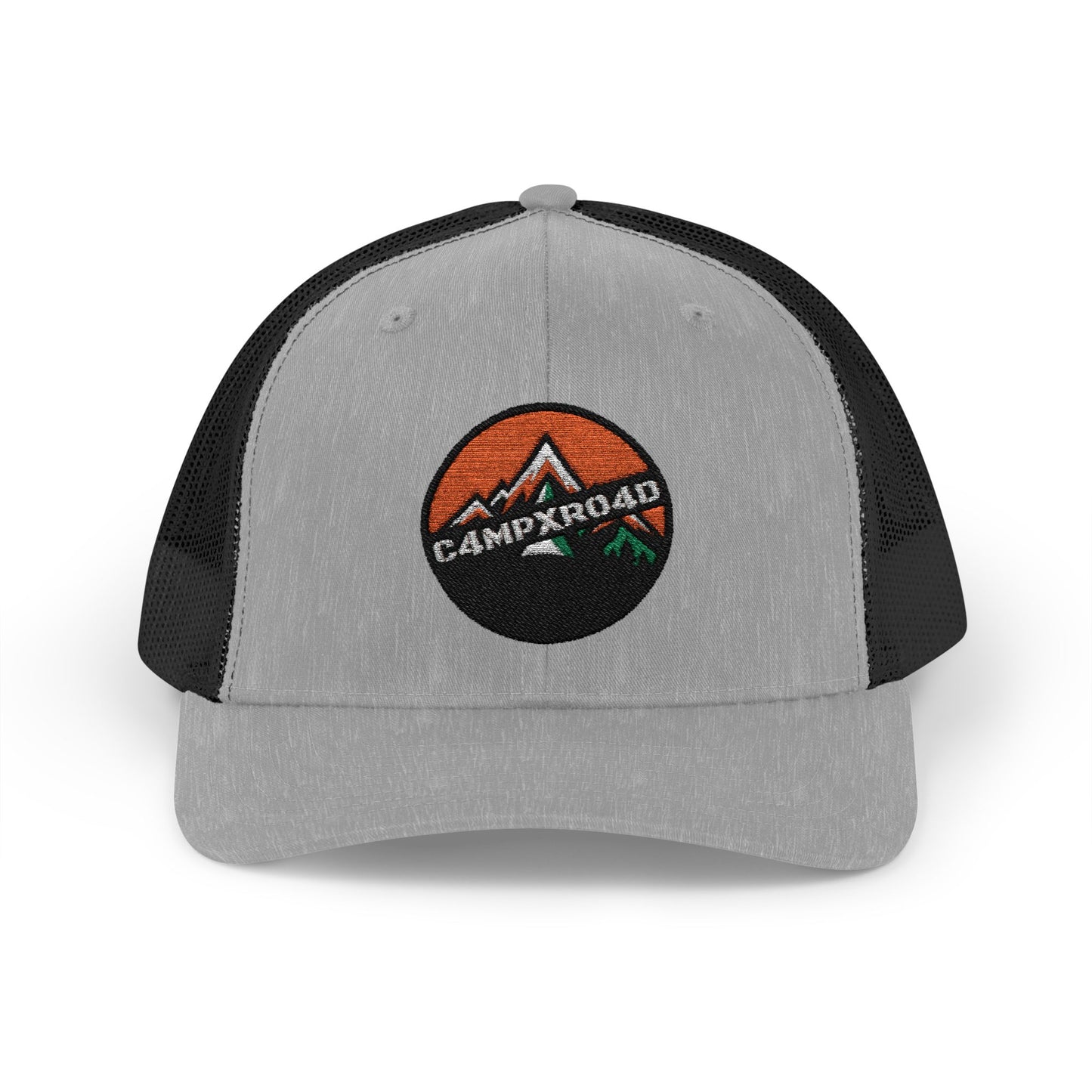 C4MPXRO4D Rounded Shield Camper Badge Cap | Trucker Snapback Mesh Hat